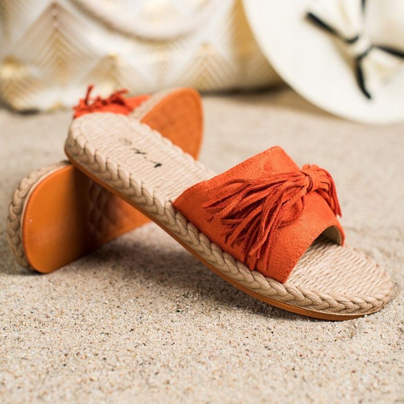 SHELOVET Chinelos com franjas laranja 1