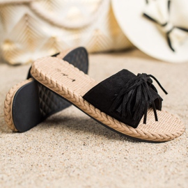 SHELOVET Chinelos com franjas preto 1