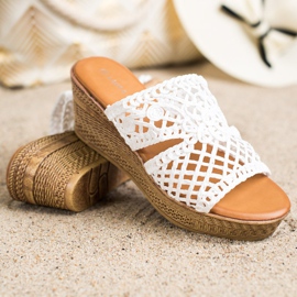 Laura Mode Chinelos Openwork Wedge branco 1