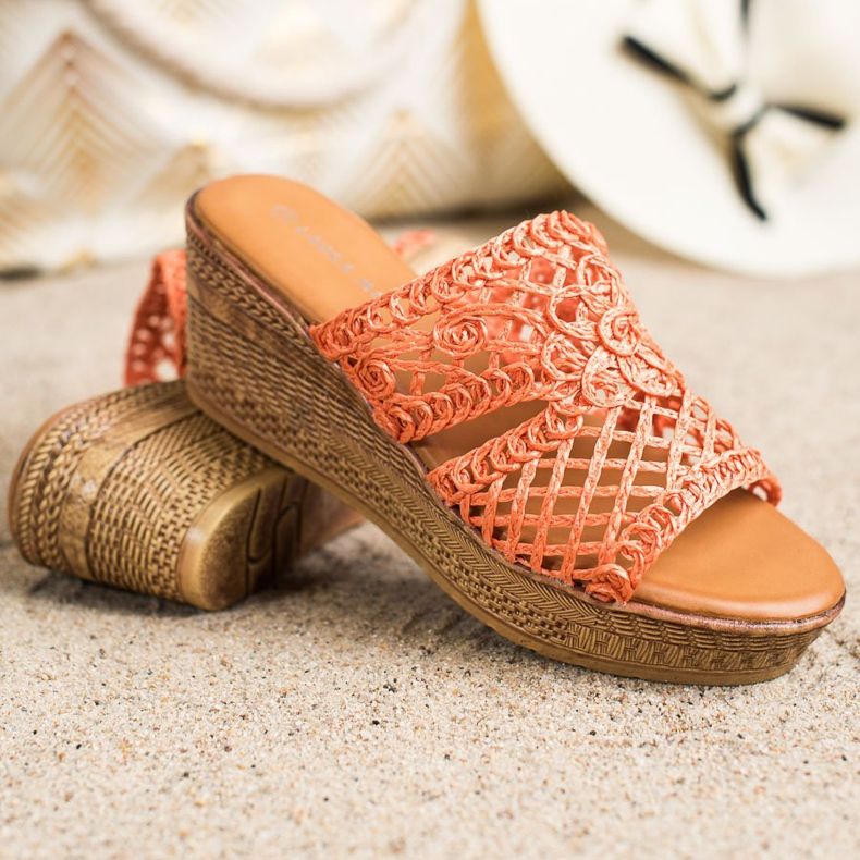 Laura Mode Chinelos Openwork Wedge laranja 1
