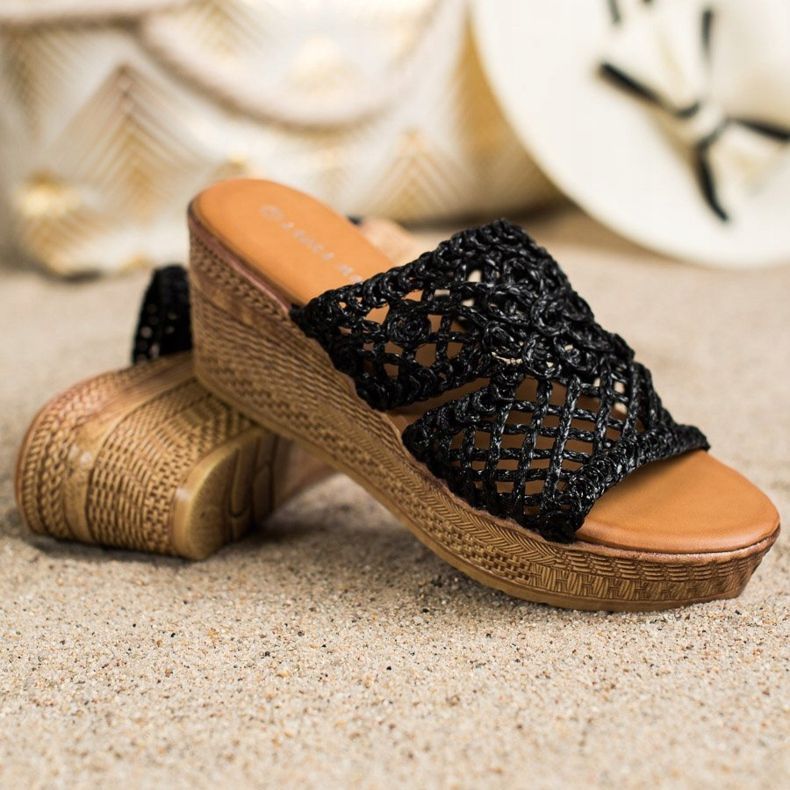 Laura Mode Chinelos Openwork Wedge preto 1 Laura Mode Chinelos Openwork Wedge preto 1