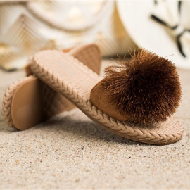 Bestelle Chinelos com pompom castanho 1