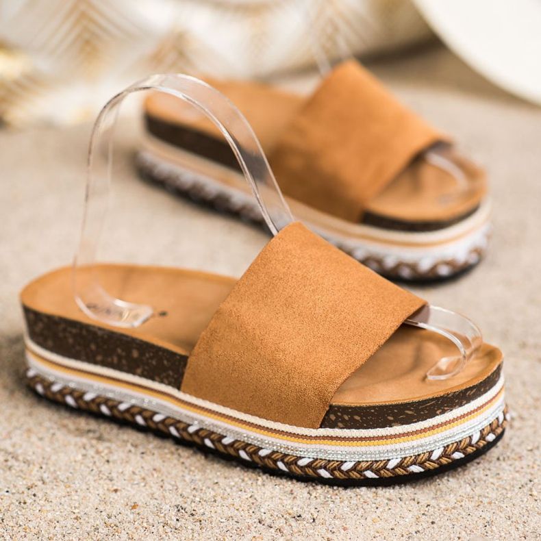 SHELOVET Chinelos confortáveis ​​de camurça marrom 1