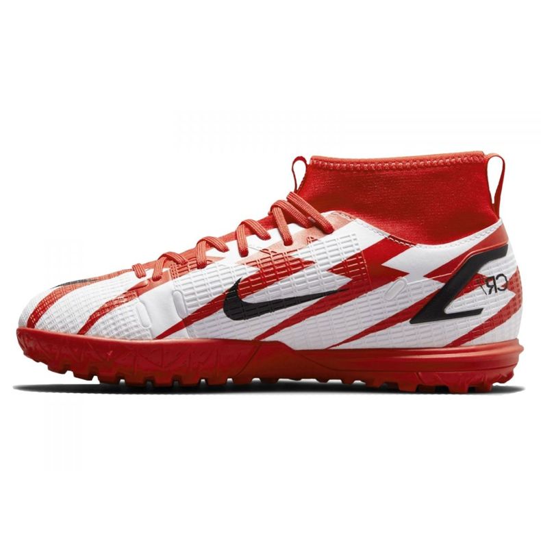 Chuteiras Nike Superfly 8 Academy CR7 Tf Jr DB2679-600 cinza / prata, branco, vermelho branco 1 Chuteiras Nike Superfly 8 Academy CR7 Tf Jr DB2679-600 cinza / prata, branco, vermelho branco 1