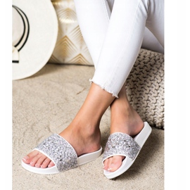 SHELOVET Chinelos com enfeites branco prata 1