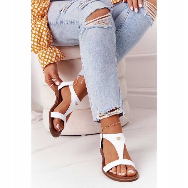 Sandálias femininas de couro Nicole 2648 branco metálico 2