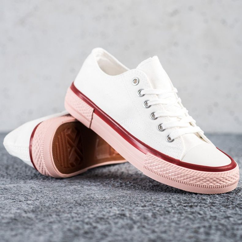 SHELOVET Tênis na plataforma rosa branco 1