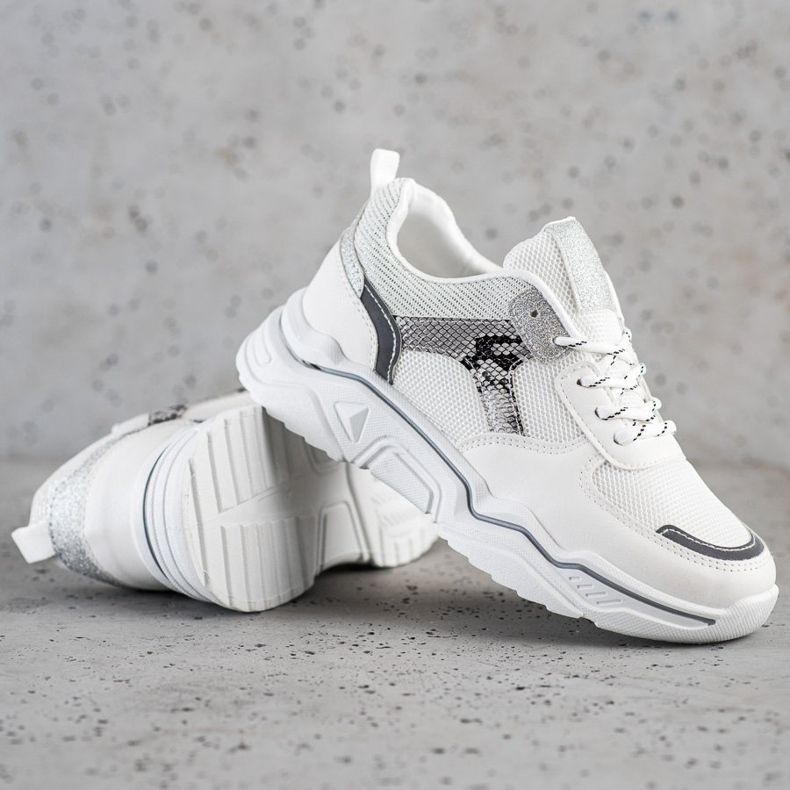 SHELOVET Tênis Branco Com Brilho 1