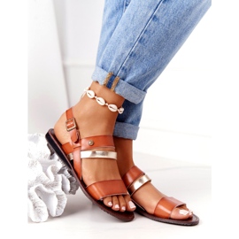 Sandálias rasteiras femininas, Doris marrom e dourado 2