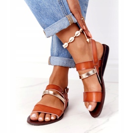 Sandálias rasteiras femininas, Doris marrom e dourado 3