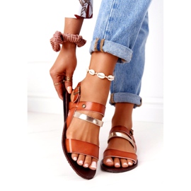 Sandálias rasteiras femininas, Doris marrom e dourado 4