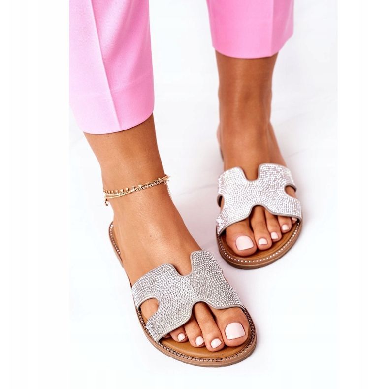 PE1 Chinelos de couro com modena prata zircônia cúbica 1