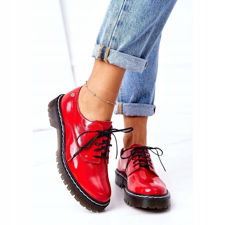 Oxfords Maciejka 04087-08 feminino sapatos de couro vermelho 1