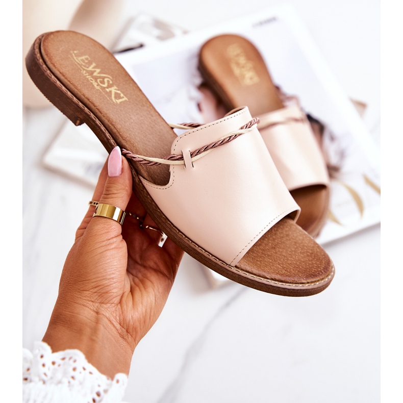 Chinelos de couro da Lewski Shoes, Bege 1