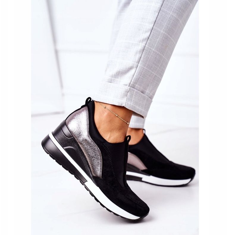 Tênis Vinceza 10593 Preto-Prata Slip-On Wedge 1