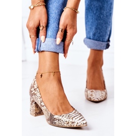 Lewski Shoes Bombas de couro com padrão pele de cobra sapatos Lewski 2801 dourado 2