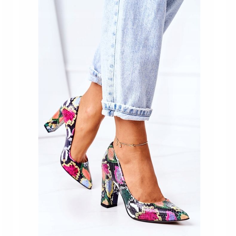 Lewski Shoes Bombas de couro com padrão de pele de cobra sapatos Lewski 2453 coloridos multicolorido 2