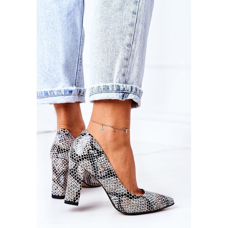 Lewski Shoes Bombas de couro com sapatos Lewski padrão animal 2453 preto-azul 1