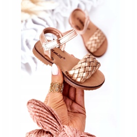 FR1 Sandálias infantis com trança em ouro rosa 283-2B Bailly dourado 3