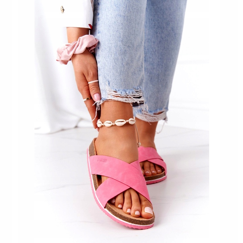 Chinelos de couro perfilado Big Star HH274597 fúcsia rosa 2