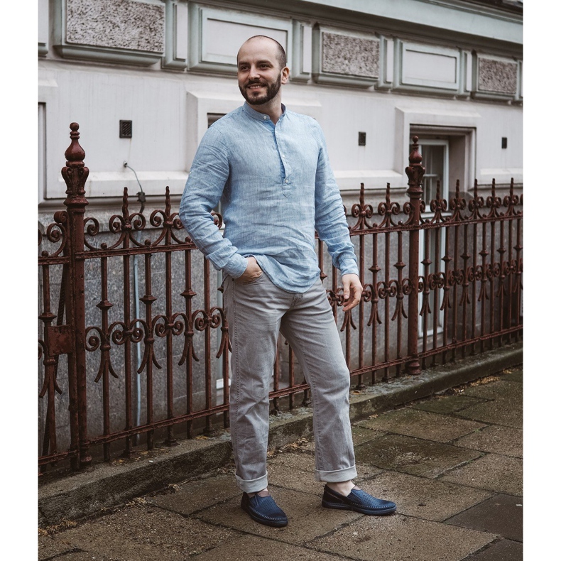 Polbut Sapatos de couro masculino 09 para o verão azul marinho com marrom azul-marinho 1