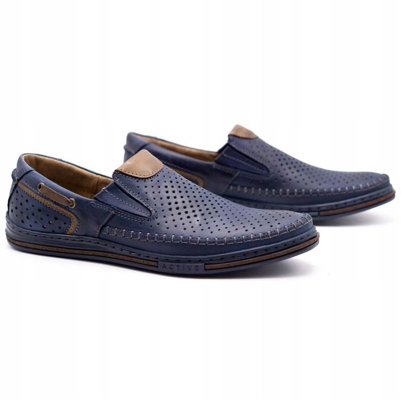 Polbut Sapatos de couro masculino 09 para o verão azul marinho com marrom azul-marinho 2
