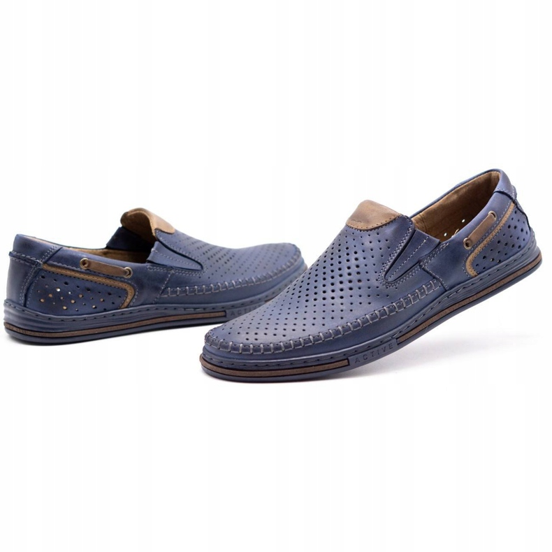Polbut Sapatos de couro masculino 09 para o verão azul marinho com marrom castanho 4