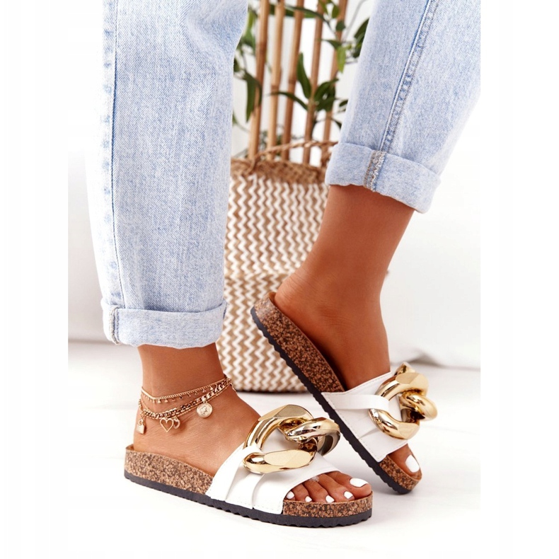 PS1 Chinelos brancos com corrente na última dança dourado 3