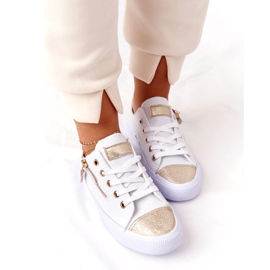 Tênis feminino com zíper Festival de ouro branco dourado 3