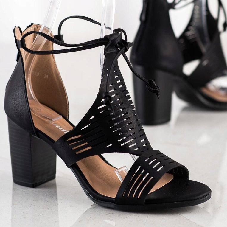 Renda Sandálias Openwork Com Uma Amarração preto 1