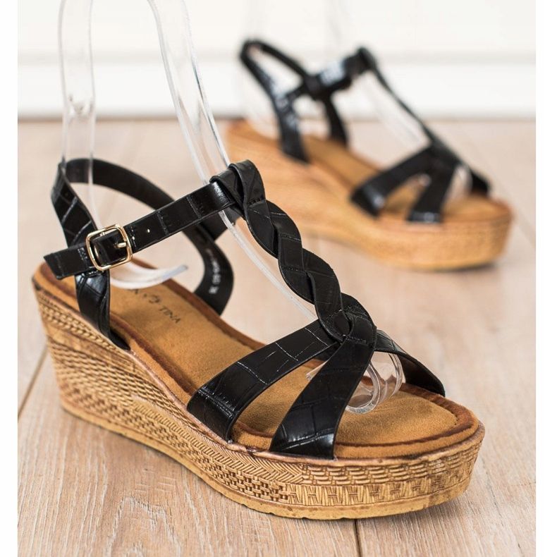 Queentina Sandálias de couro ecológico preto 1