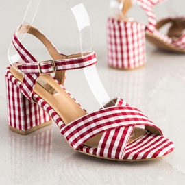 SHELOVET Sandálias quadriculadas elegantes vermelho 1