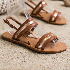 Cm Paris Sandálias de couro ecológicas planas castanho 1