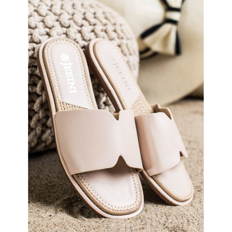 SHELOVET Chinelos elegantes de couro ecológico bege 1