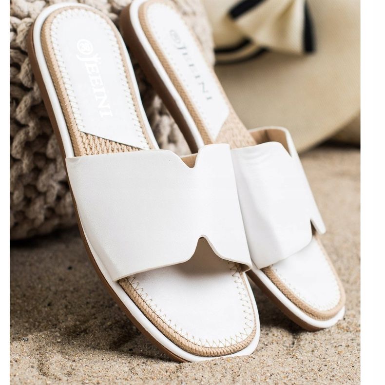 SHELOVET Chinelos elegantes de couro ecológico branco 1