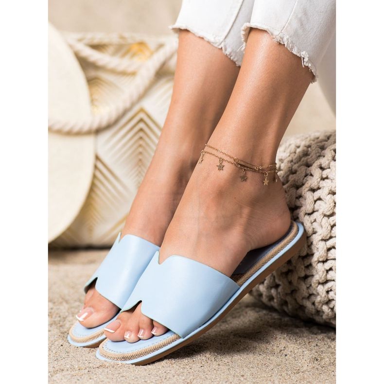 SHELOVET Chinelos elegantes de couro ecológico azul 2