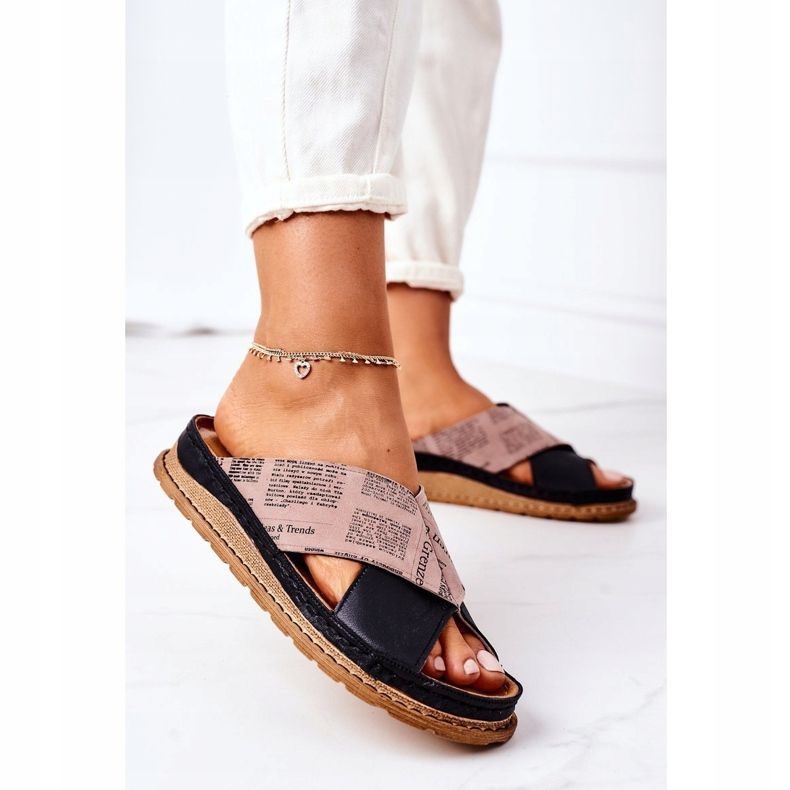 Maciejka 04986-01 chinelos de couro perfilado preto-marrom castanho 2