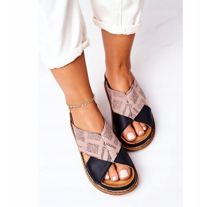 Maciejka 04986-01 chinelos de couro perfilado preto-marrom castanho 1