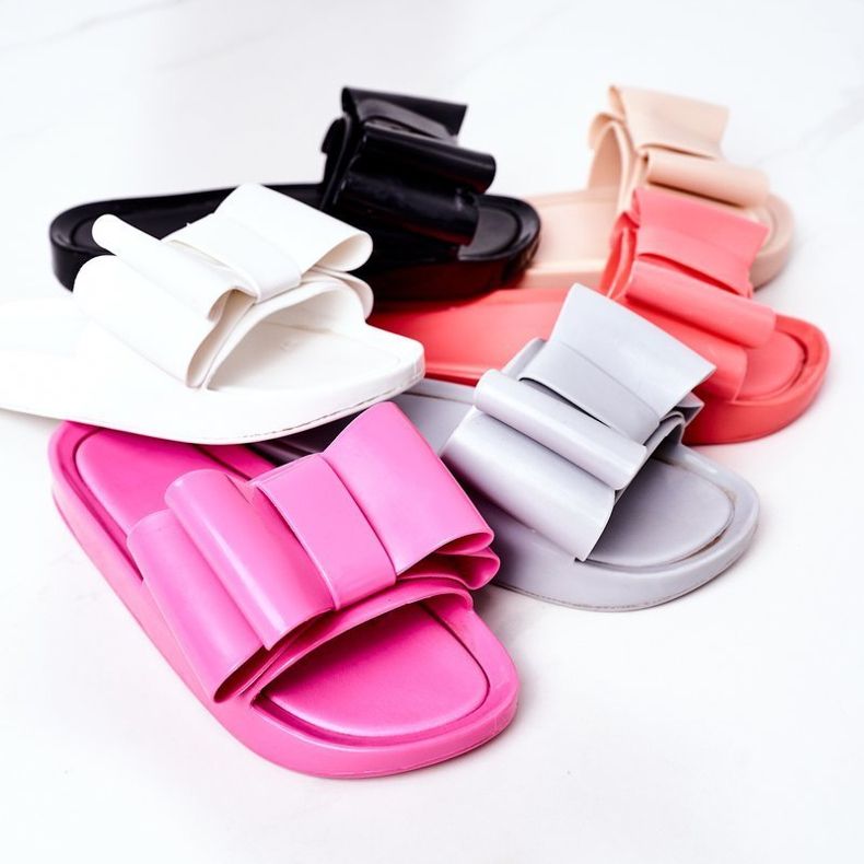 PS1 Chinelos de borracha com laço fúcsia de abril rosa 1