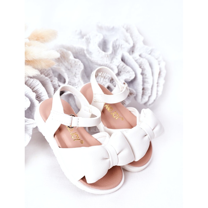 FR1 Sandálias infantis com laço branco Abbie 2