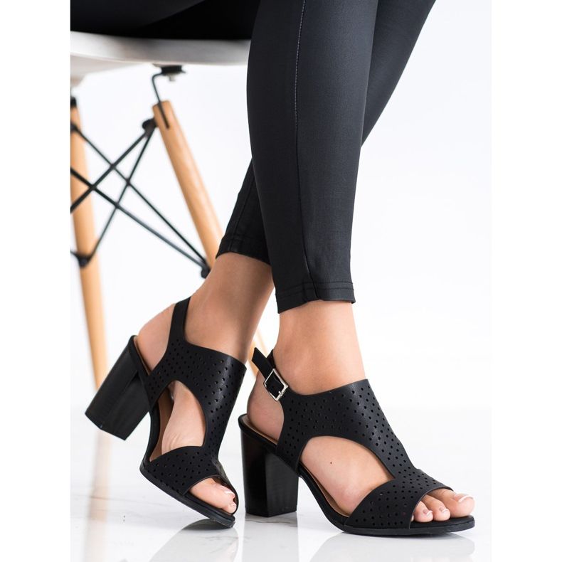 Renda Sandálias Openwork Com Eco Couro preto 1 Renda Sandálias Openwork Com Eco Couro preto 1