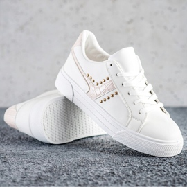 SHELOVET Sapatos amarrados com encaixe bege branco 1