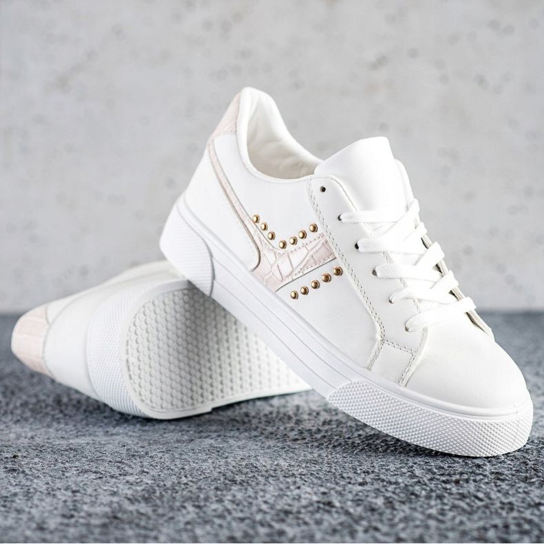 SHELOVET Sapatos amarrados com encaixe bege branco 1