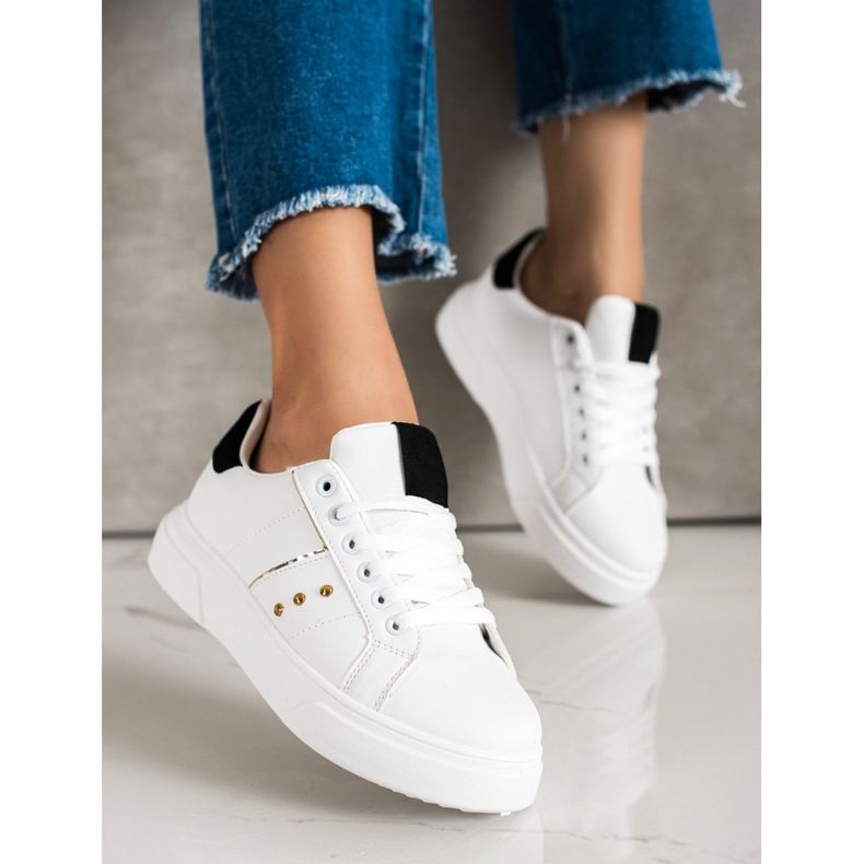 SHELOVET Tênis de couro ecológico branco 1