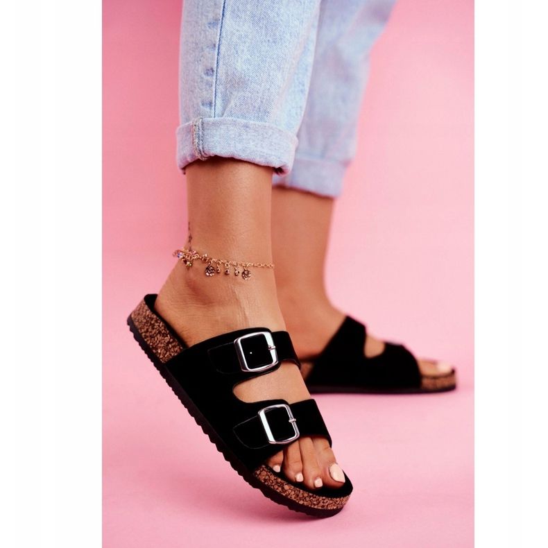 EVE Chinelos femininos em cortiça com fivelas pretas Si Senor preto 3