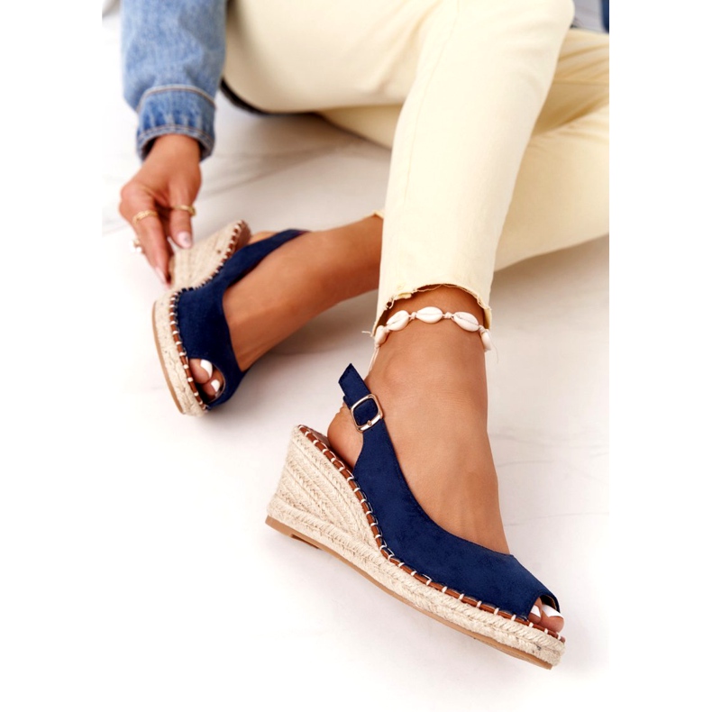 PG1 Sandálias de cunha Las Palomas com tranças azul marinho 3