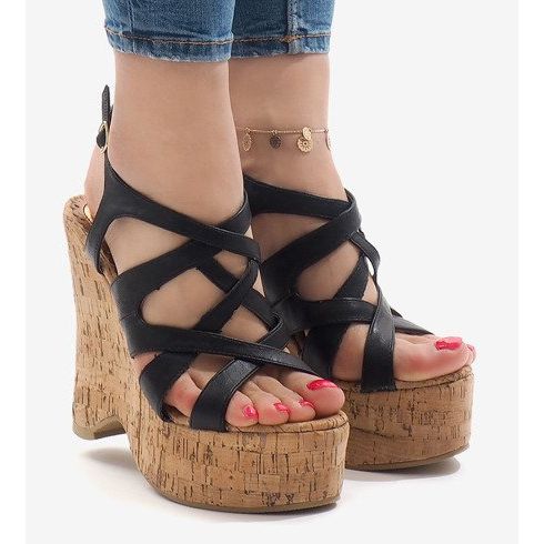 Sandálias pretas de cunha 10193 preto 1