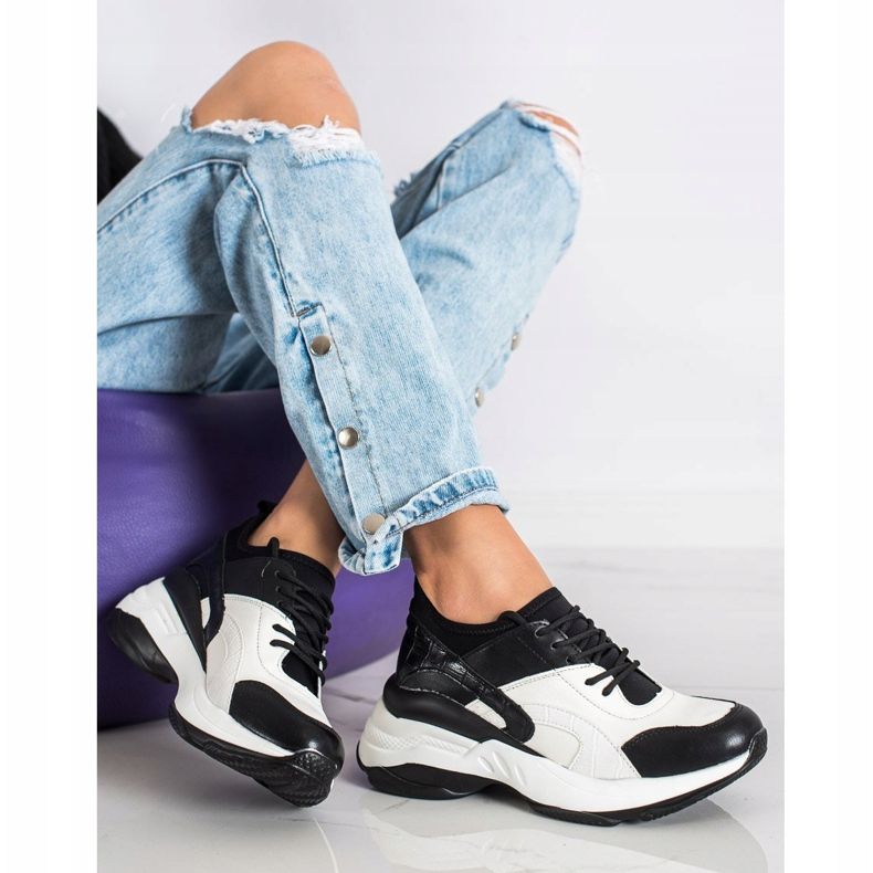 Melisa Tênis Clássicos Amarrados branco preto 1