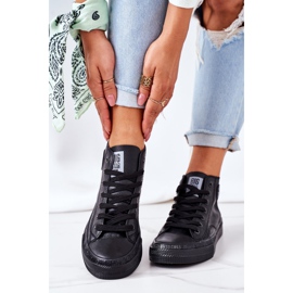 Tênis alto feminino de couro Big Star GG274015 preto 2