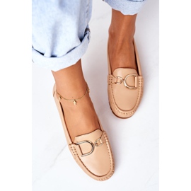 PS1 Mocassins de couro feminino marrom claro no centro 1